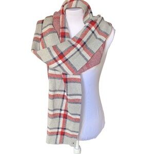 Tommy Hilfiger Plaid Navy Red Gray Cotton Wool Blend Classic Scarf